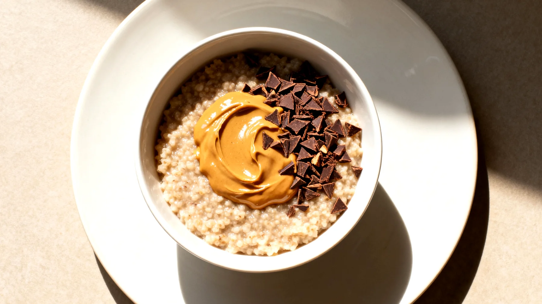 Amaranth-Porridge mit Mandelbutter und Kakaonibs"
