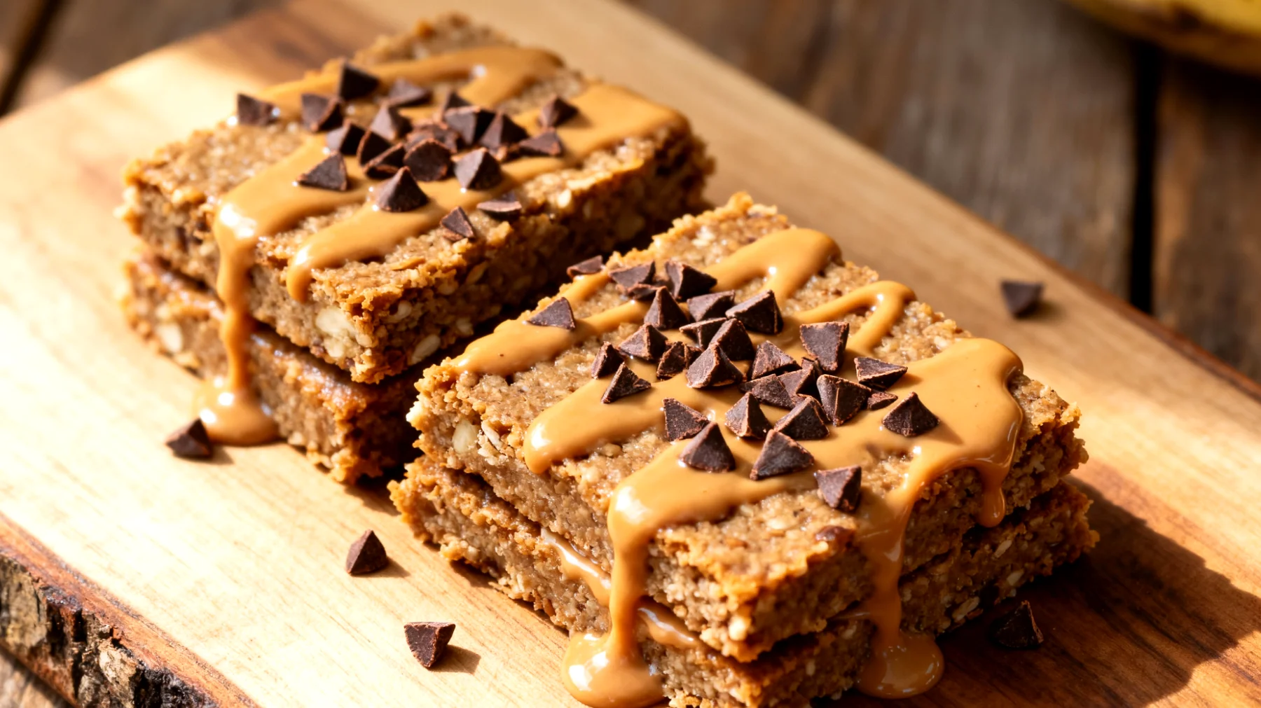 Buchweizen-Bananen-Riegel mit Mandelbutter und Kakao-Nibs"