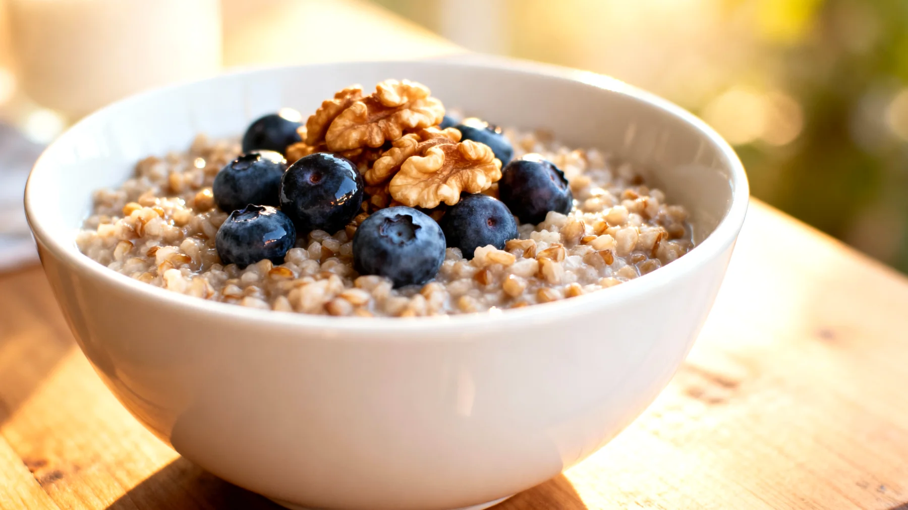 Buchweizen-Porridge mit Walnüssen und Blaubeeren"