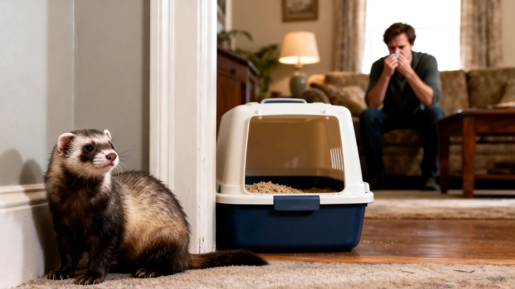 Frettchen haben einen starken natürlichen Körpergeruch und markieren ihr Revier in der Wohnung, was zu unangenehmen Gerüchen in Innenräumen führt. Zusätzlich benötigen sie spezielle Ecken für ihre Toilette, die regelmäßig gereinigt werden müssen, um Geruchsbildung zu vermeiden."