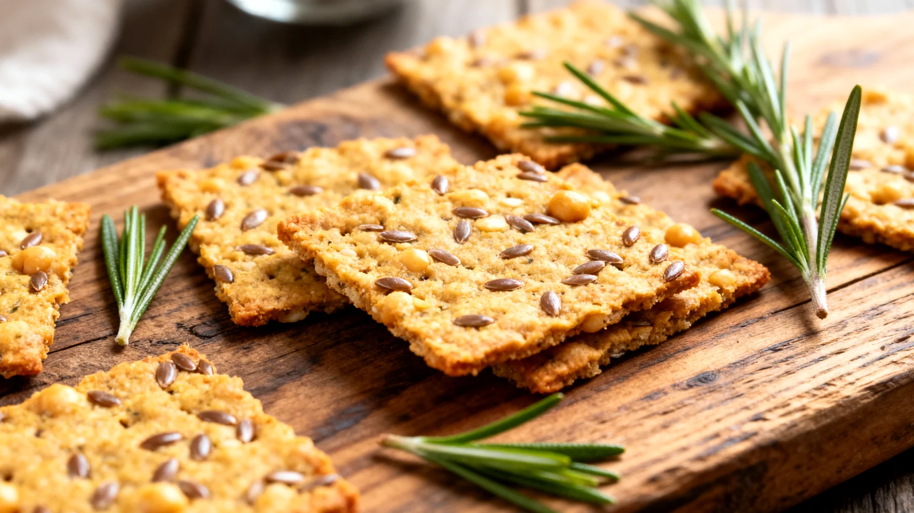 Kichererbsen-Cracker mit Leinsamen und Rosmarin (hausgemacht oder handwerklich hergestellt)"