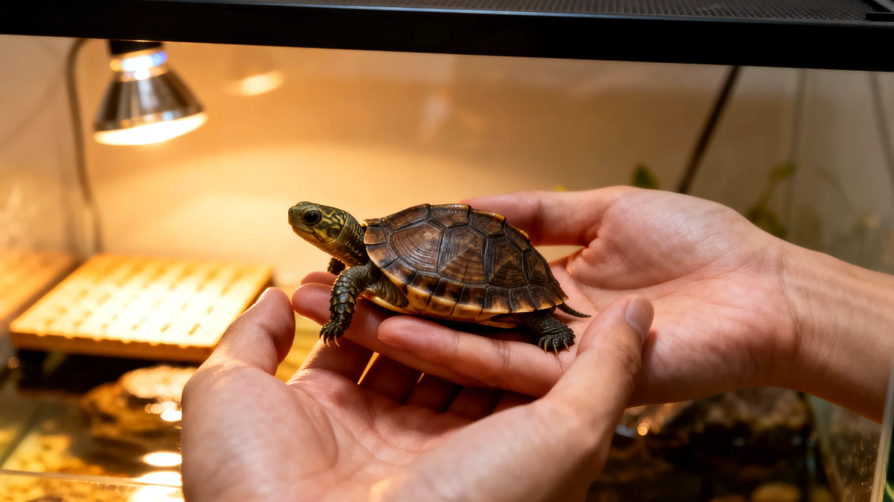 Junge Schildkröten benötigen keine verhaltensbasierten Trainingsübungen wie andere Haustiere, sondern vielmehr eine artgerechte Umgebung und Eingewöhnung an Handhabung und Fütterungsroutinen"